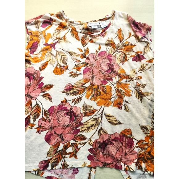 TOP/BLOUSE-NICOLE MILLER-Linen-Fall Floral Colors-Button Back-Short Sleeves-LRG - Picture 5 of 12